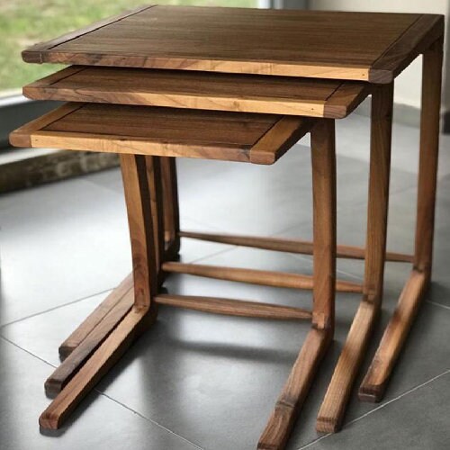 3 Parça, Ahşap C Masa, Orta Sehpa, Yan Sehpa, Laptop Sehpası, Sehpa, Zigon Sehpa, Ceviz Sehpa