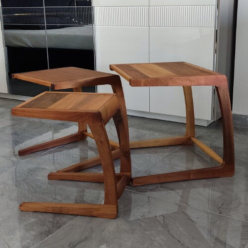 3 Parça, Ahşap C Masa, Orta Sehpa, Yan Sehpa, Laptop Sehpası, Sehpa, Zigon Sehpa, Ceviz Sehpa