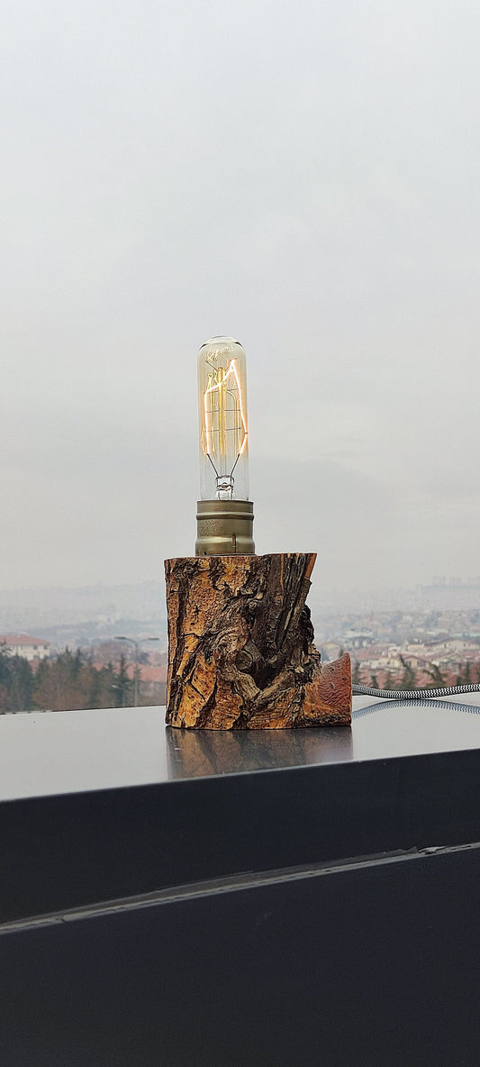 Wood Table Lamp, Table Lamp, Side Lamp, Desk Lamp, Dimmer Lamp, Wooden Lamp, Edisson Lamp, Kütük Design, Mini Odn